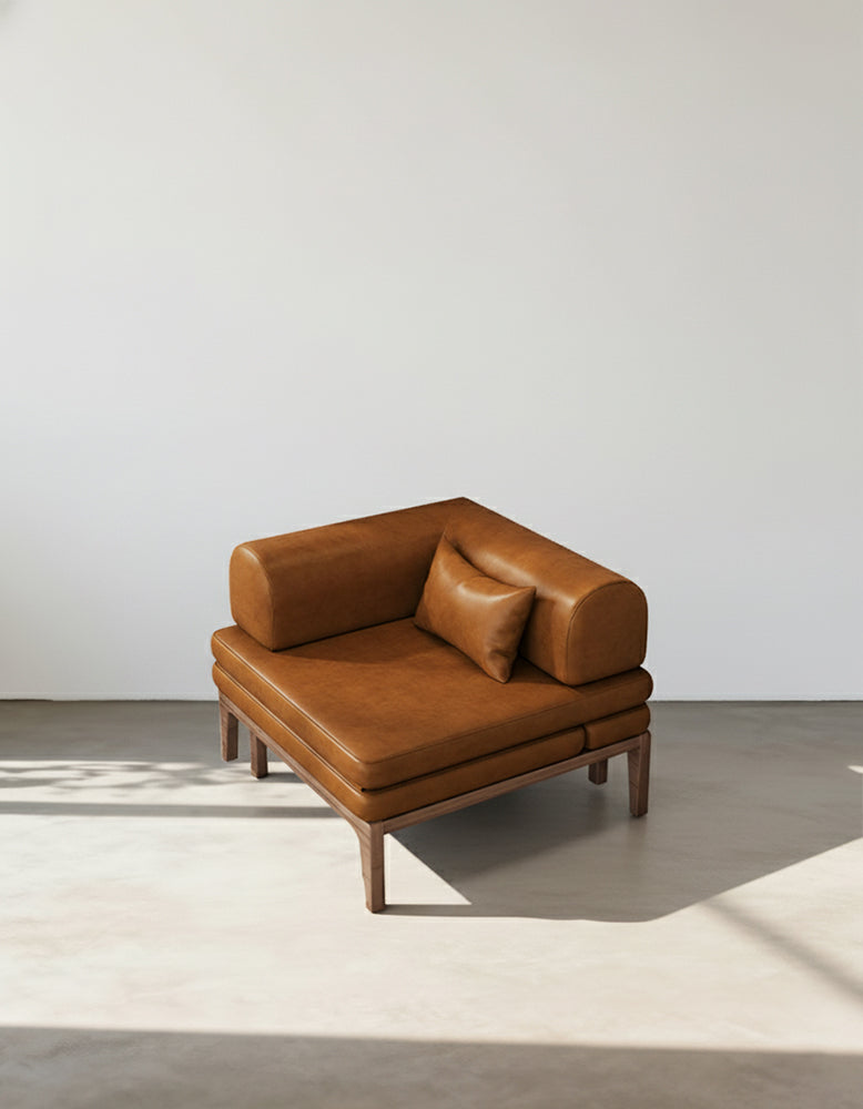 Ocampo Single Seater Corner Sofa Bed, Leather