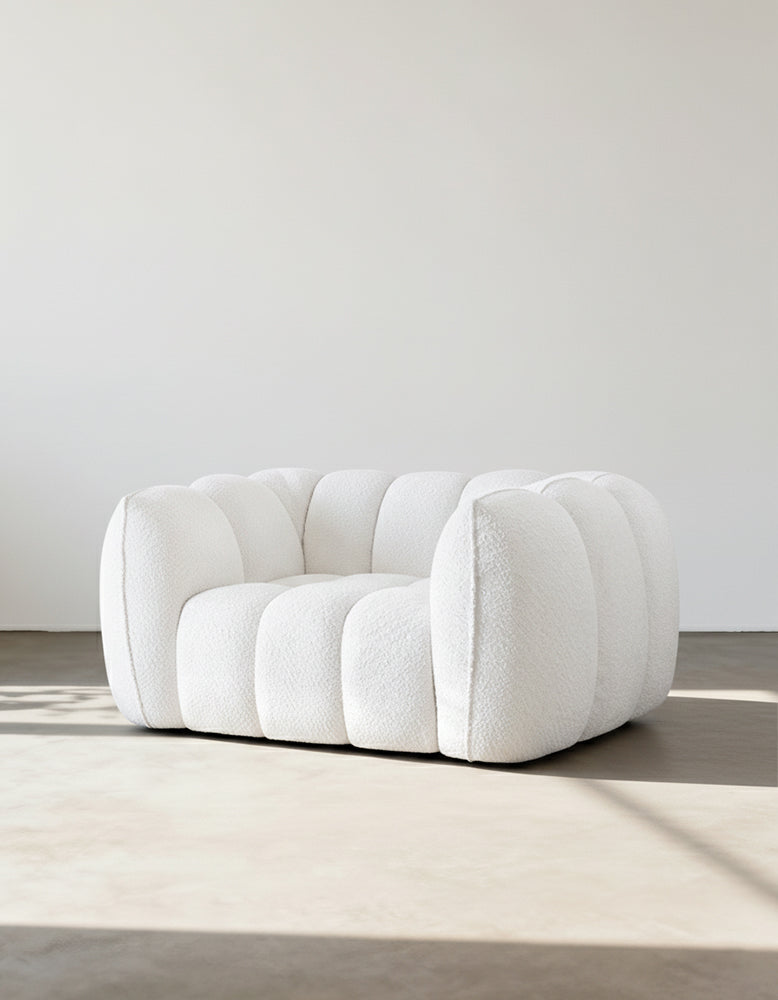 Pooky Pumpkin Single Armchair, White Boucle