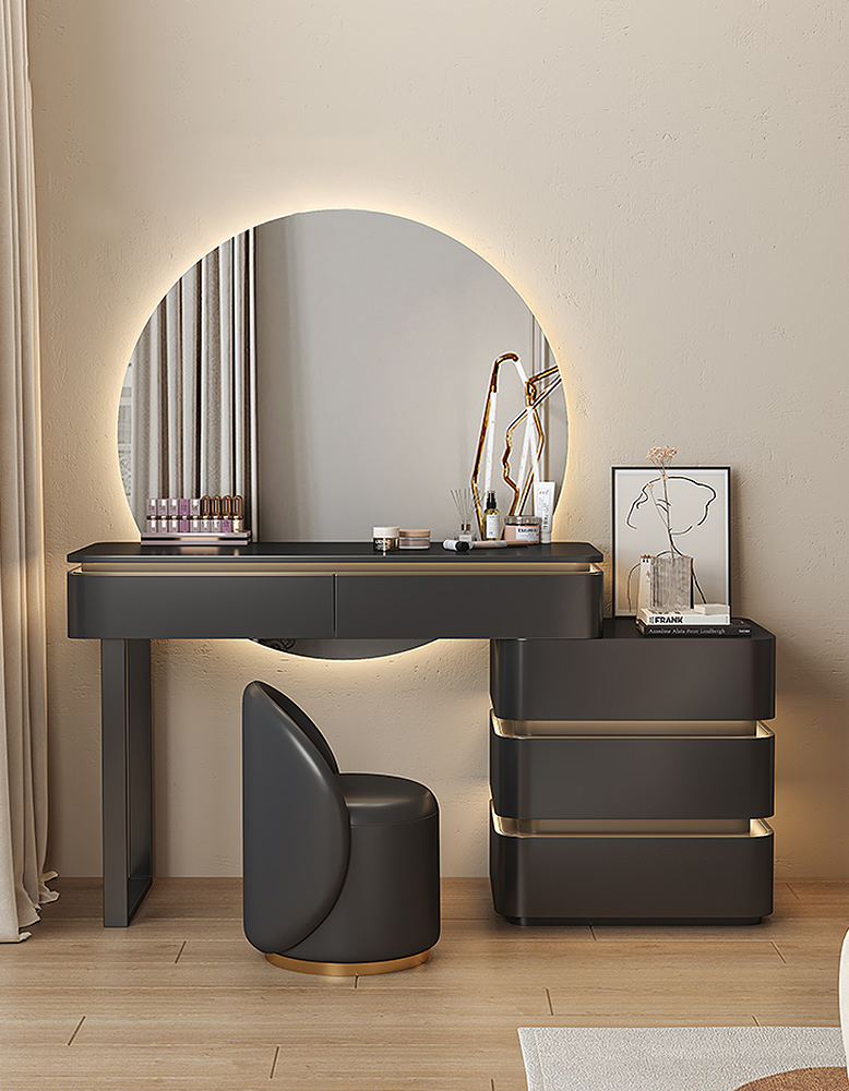 Martina Dressing Table With LED Mirror, Black Wood