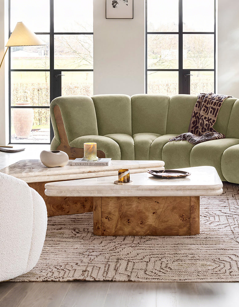 Forster Triangle Coffee Table, Travertine