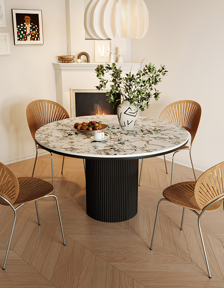 Jean Round Dining Table, White & Black