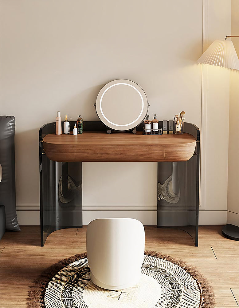 Grant Dressing Table With Big LED Mirror, Walnut & Black