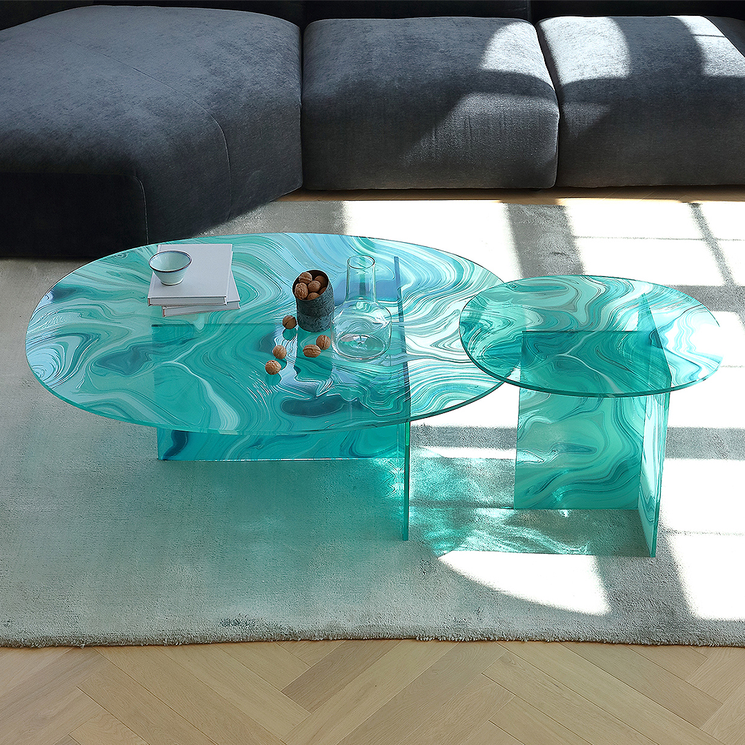 Leila coffee tables glass coffee table, Green