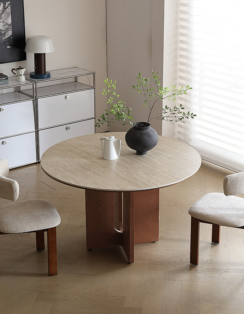 Sato Round Dining Table, Travertine
