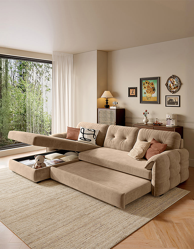Albrecht Corner Sofa Bed With Storage, Suede More Colors