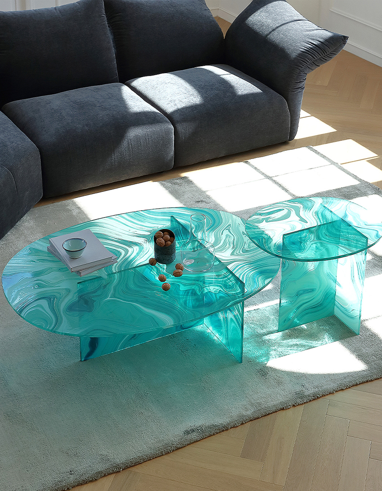 Leila coffee tables glass coffee table, Green