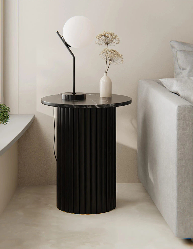 Qualls Round Side Table, Black Marble