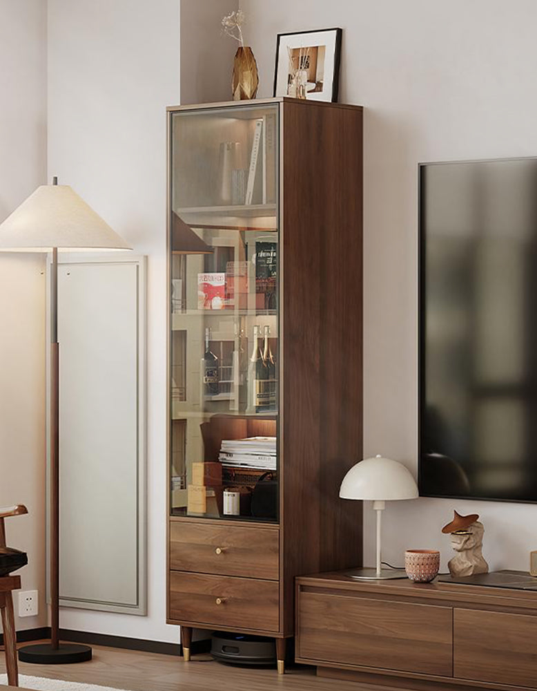 Pahlavi Wine Storage With Glass Door & Wine Rack, Solid Wood