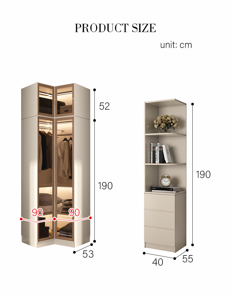 Varela Glass Door Wardrobe In Multiple Sizes, Corner Wardrobe With Lights
