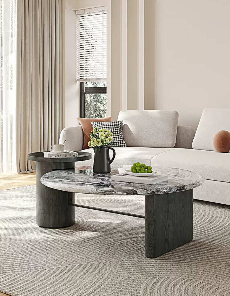 Galatea Round Nesting Marble Coffee Table, Marble Top
