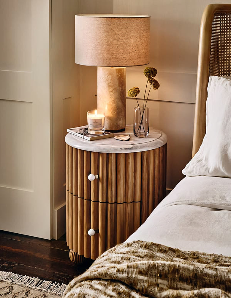 Ava Luxe Round Bedside Table, Marble