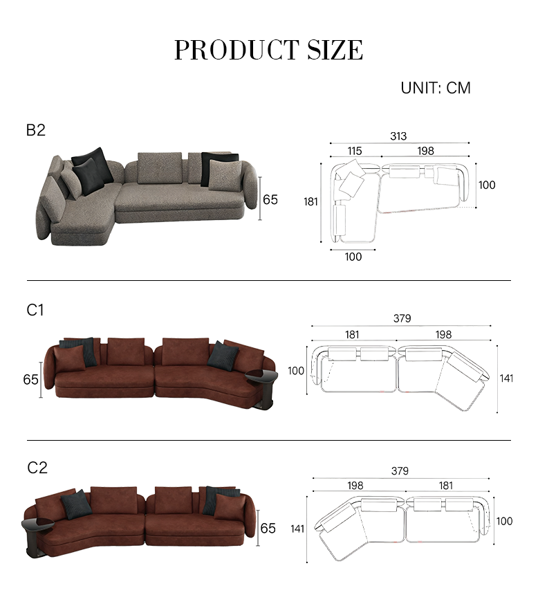 Randal Corner Sofa, Curved Sofa, Different Sizes & Fabrics Available