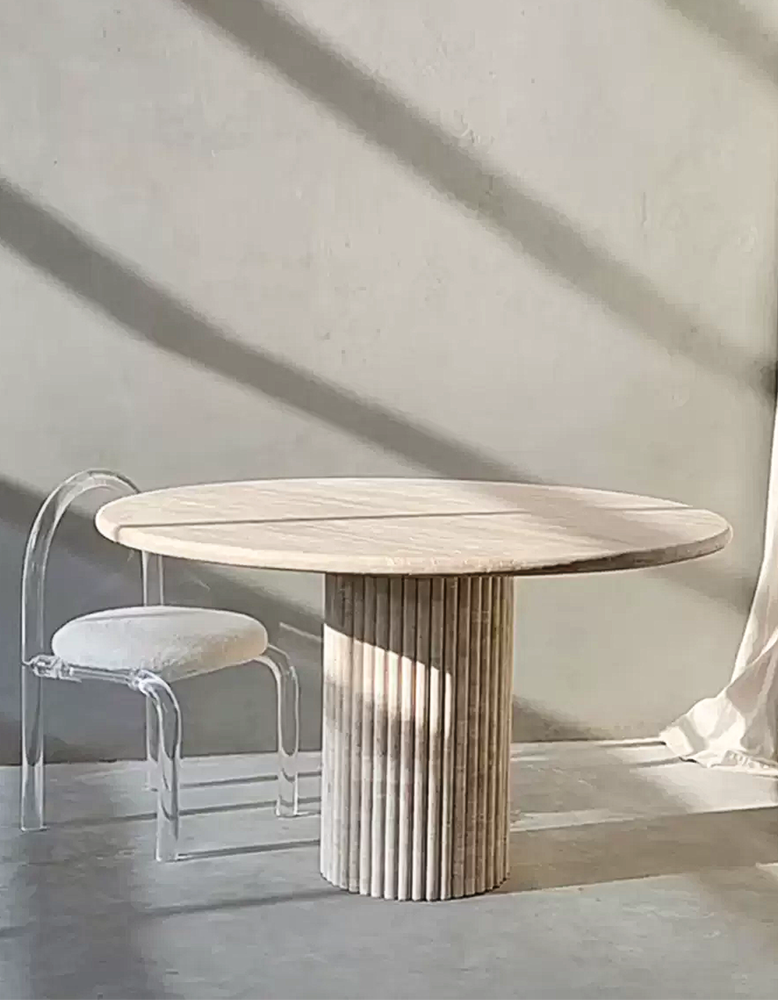 Callista Round Dining Table, Marble (Travertine)