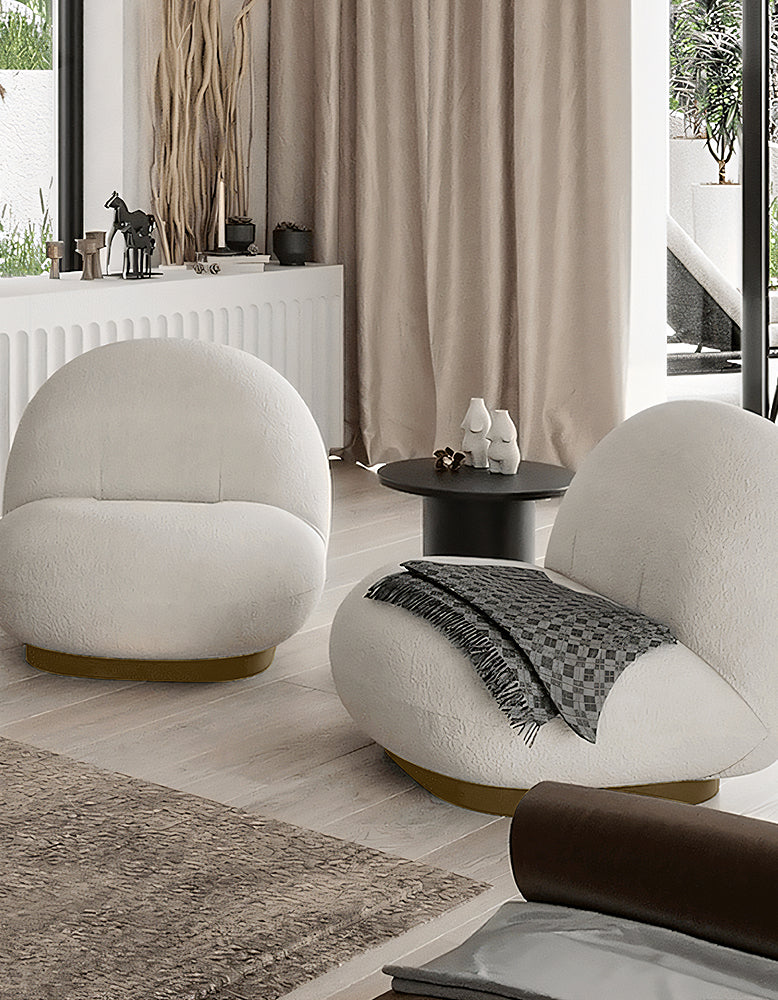Classic Boucle Pacha Lounge Chair, Gold Base