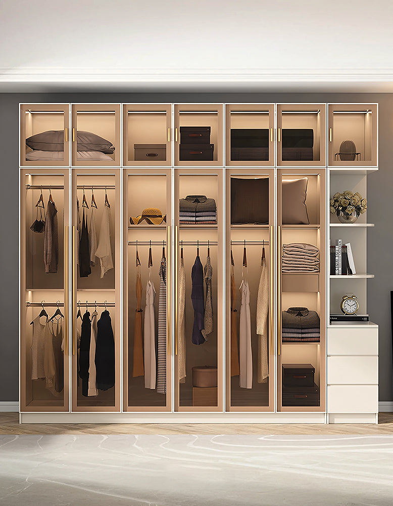 Varela Glass Door Wardrobe In Multiple Sizes, Corner Wardrobe With Lights