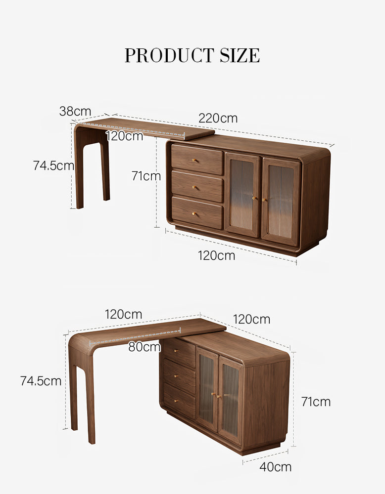 Ramirez Corner Dressing Table, Extendable Dressing Table, Walnut