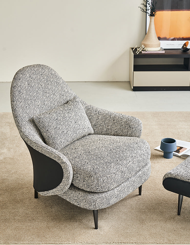 Diakite Armchair With Footstool, Linen & Leather