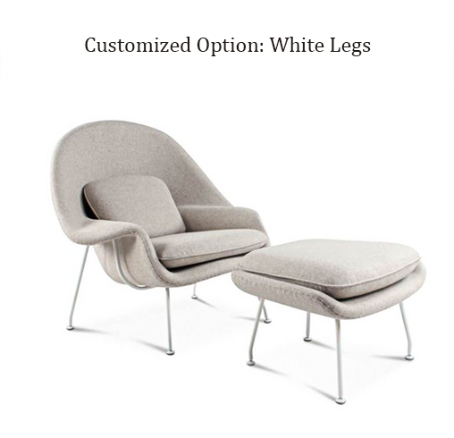 Womb Style Chair & Ottoman In Premium Velvet or Linen, White