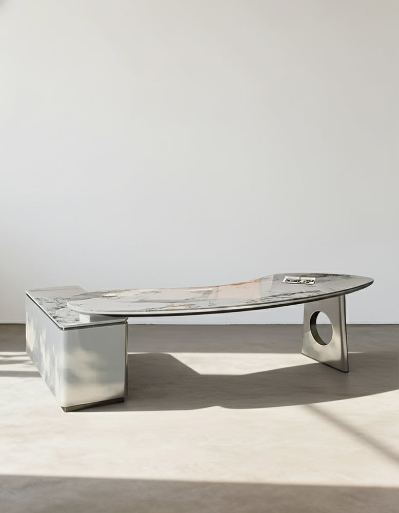 Coelho Corner Office Desk With Storage, Sintered Stone