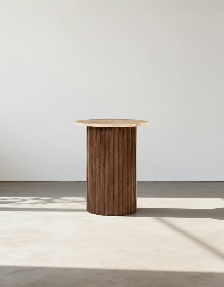 Sweeney Round Side Table, Travertine