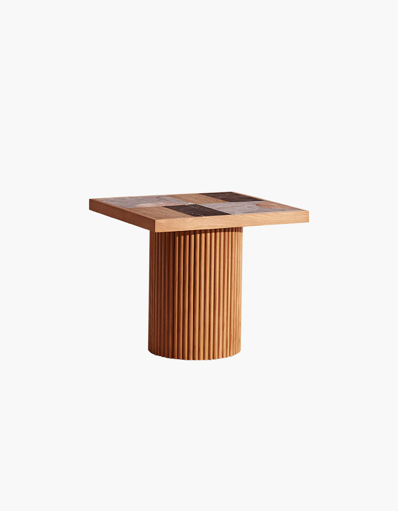 D'Souza Square Side Table, Solid Wood & Marble