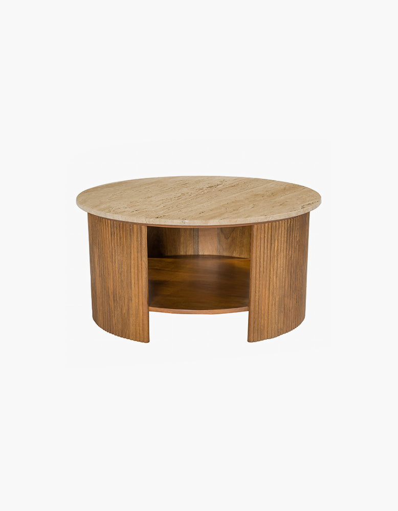 Schaefer Round Coffee Table With Storage, Travertine