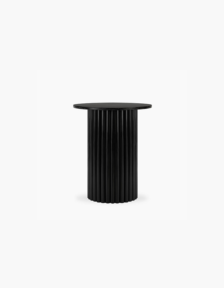 Qualls Round Side Table, Black Marble