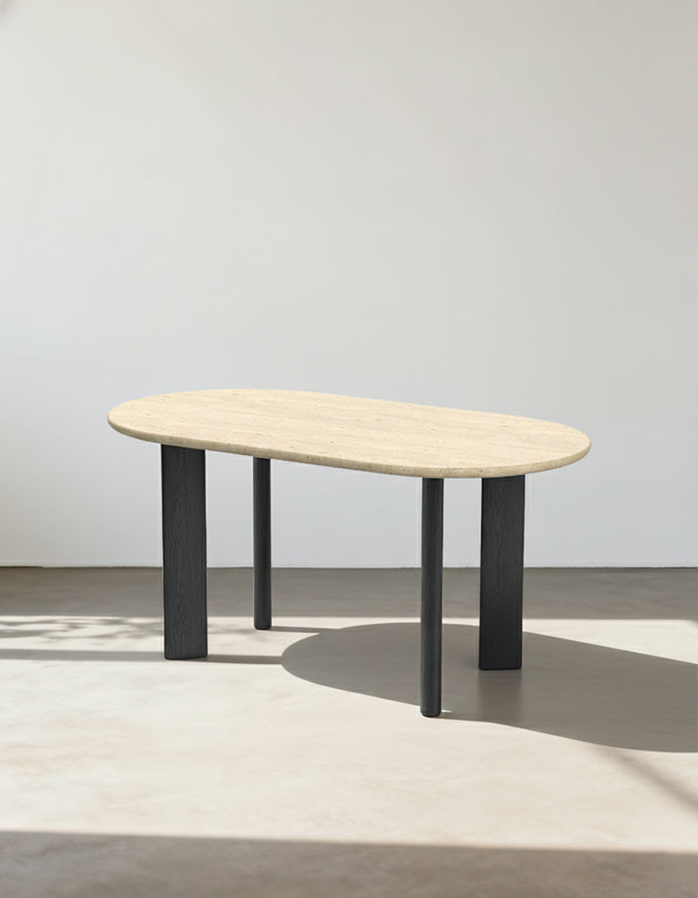 O'Malley Oval Dining Table, Travertin & Solid Wood