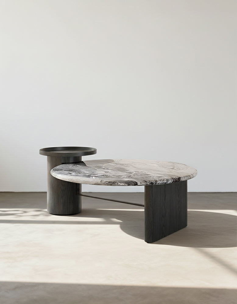 Galatea Round Nesting Marble Coffee Table, Marble Top