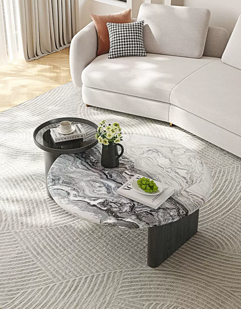 Galatea Round Nesting Marble Coffee Table, Marble Top