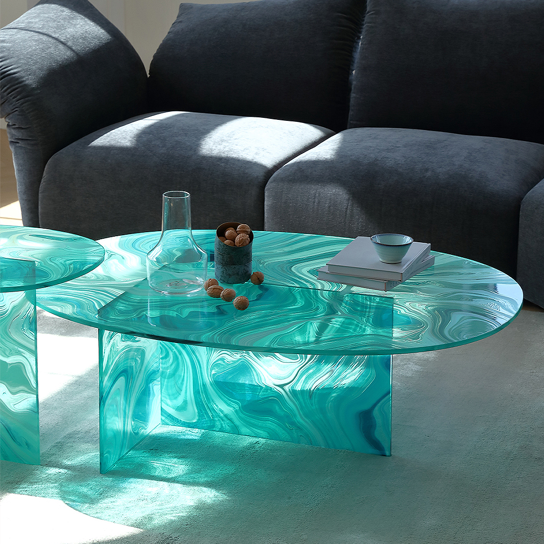 Leila coffee tables glass coffee table, Green