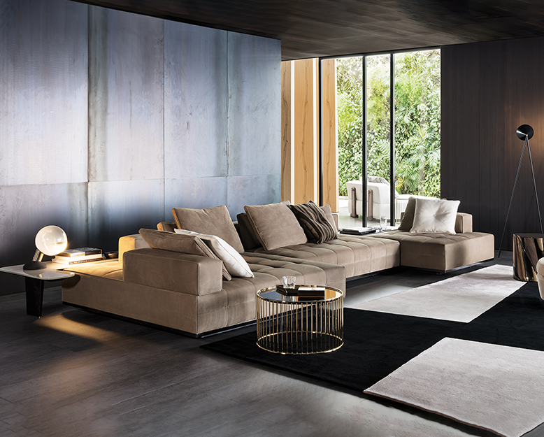 Santos L Shape Sofa, Three Seater Sofa, Nappa Real Leather