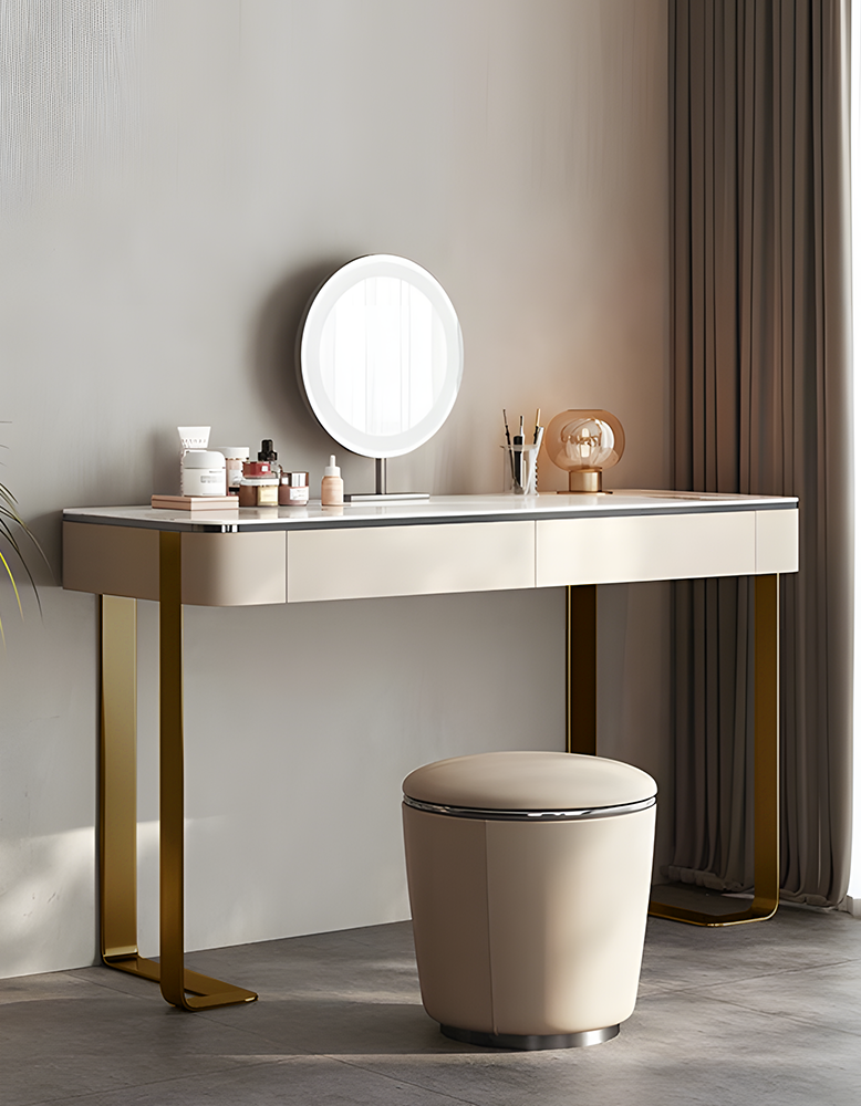 Hamlin Dressing Table With Mirror, Sintered Stone