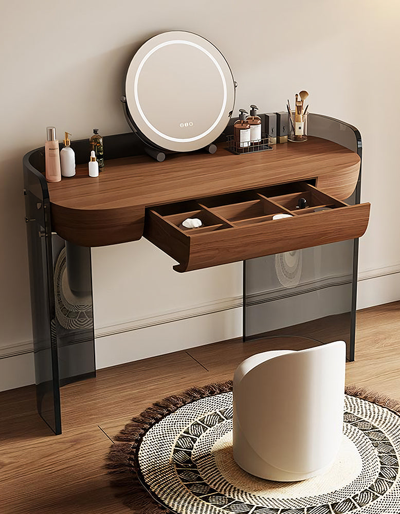 Grant Dressing Table With Big LED Mirror, Walnut & Black