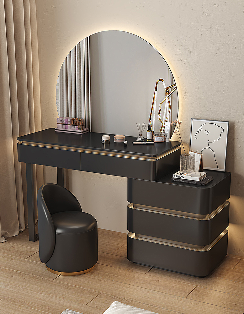 Martina Dressing Table With LED Mirror, Black Wood