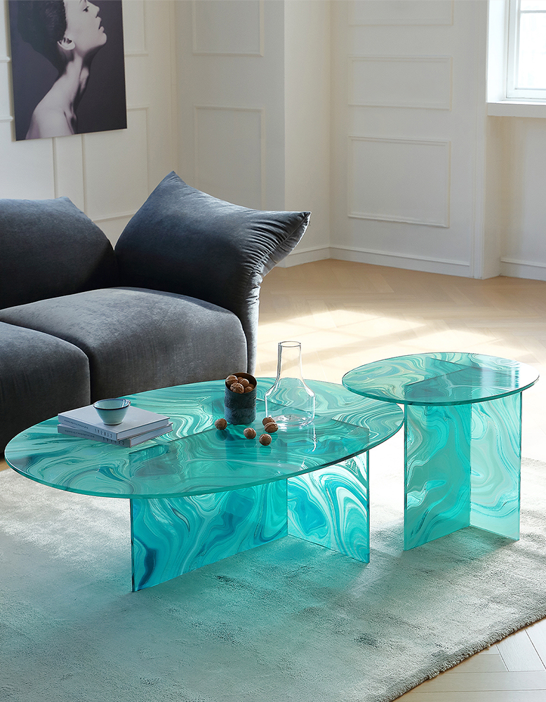 Leila coffee tables glass coffee table, Green