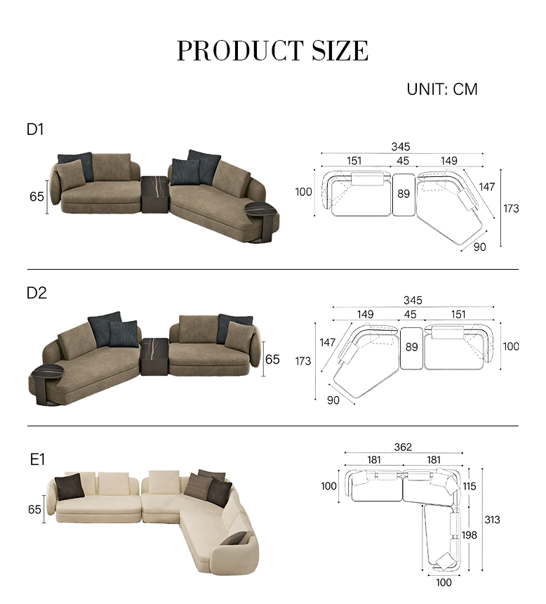 Randal Corner Sofa, Curved Sofa, Different Sizes & Fabrics Available