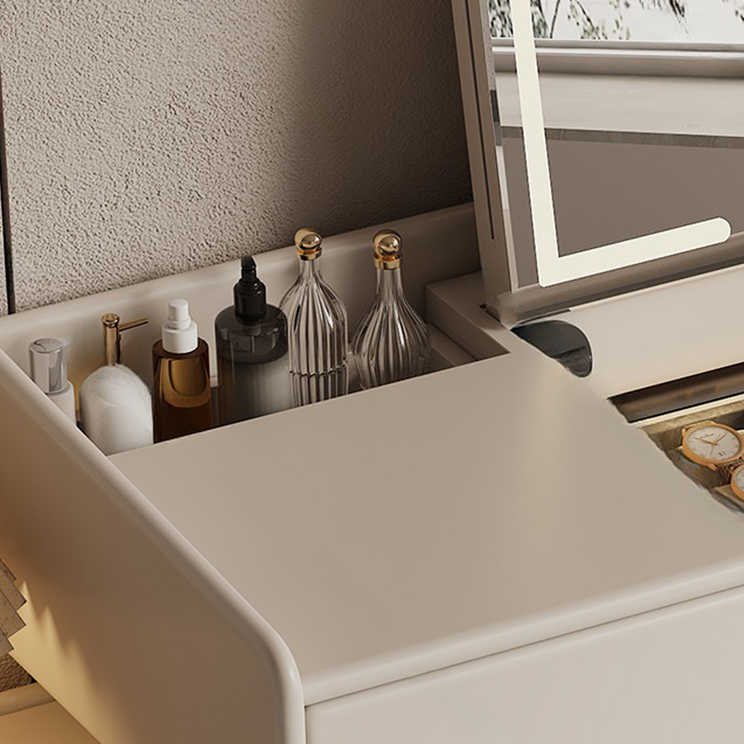 Pilar Dressing Table LED Mirror With Drawers, Cream