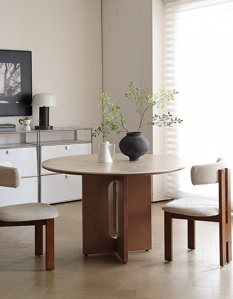 Sato Round Dining Table, Travertine