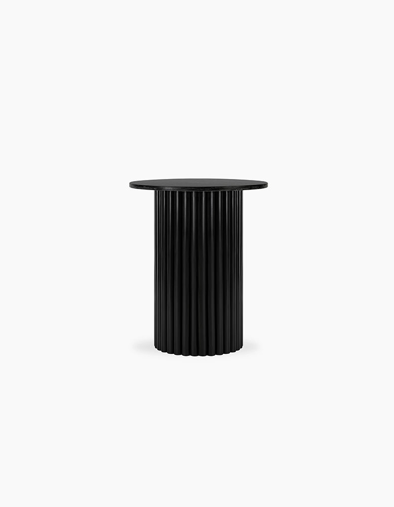 Qualls Round Side Table, Black Marble