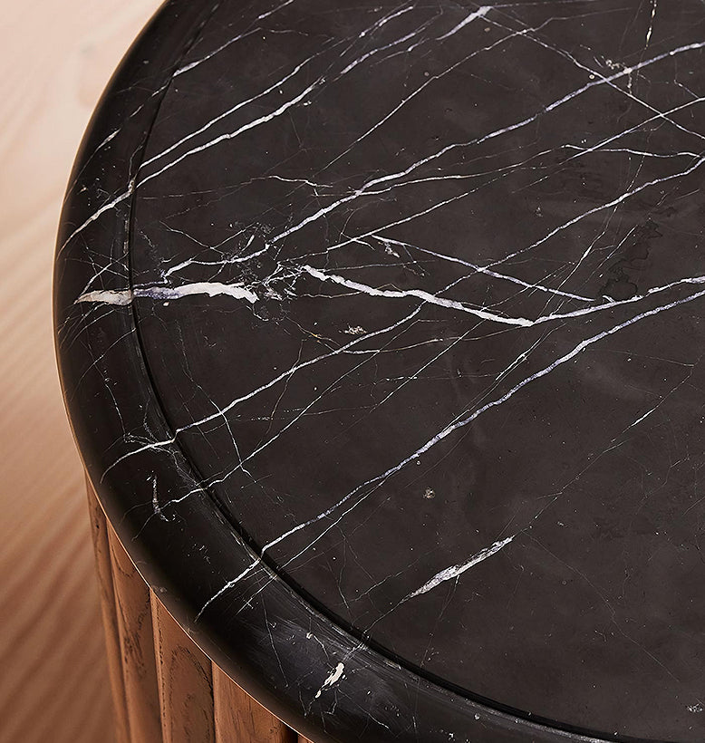 Ava Luxe Round Bedside Table, Marble