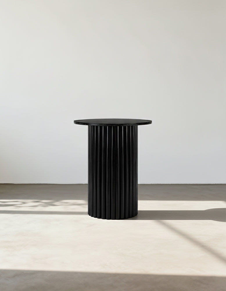 Qualls Round Side Table, Black Marble