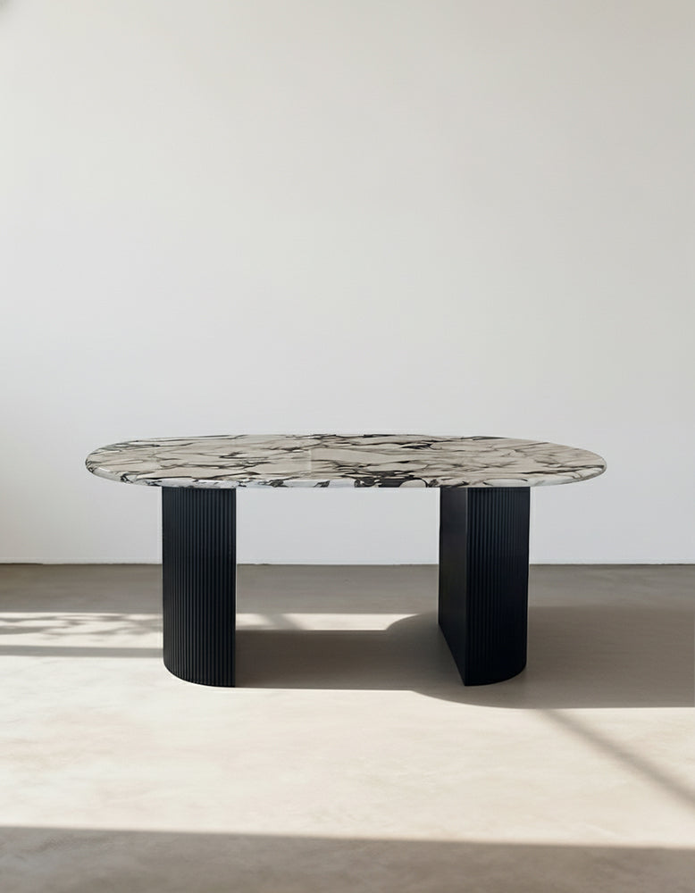 Amina Oval Dining Table, Solid Wood & Marble