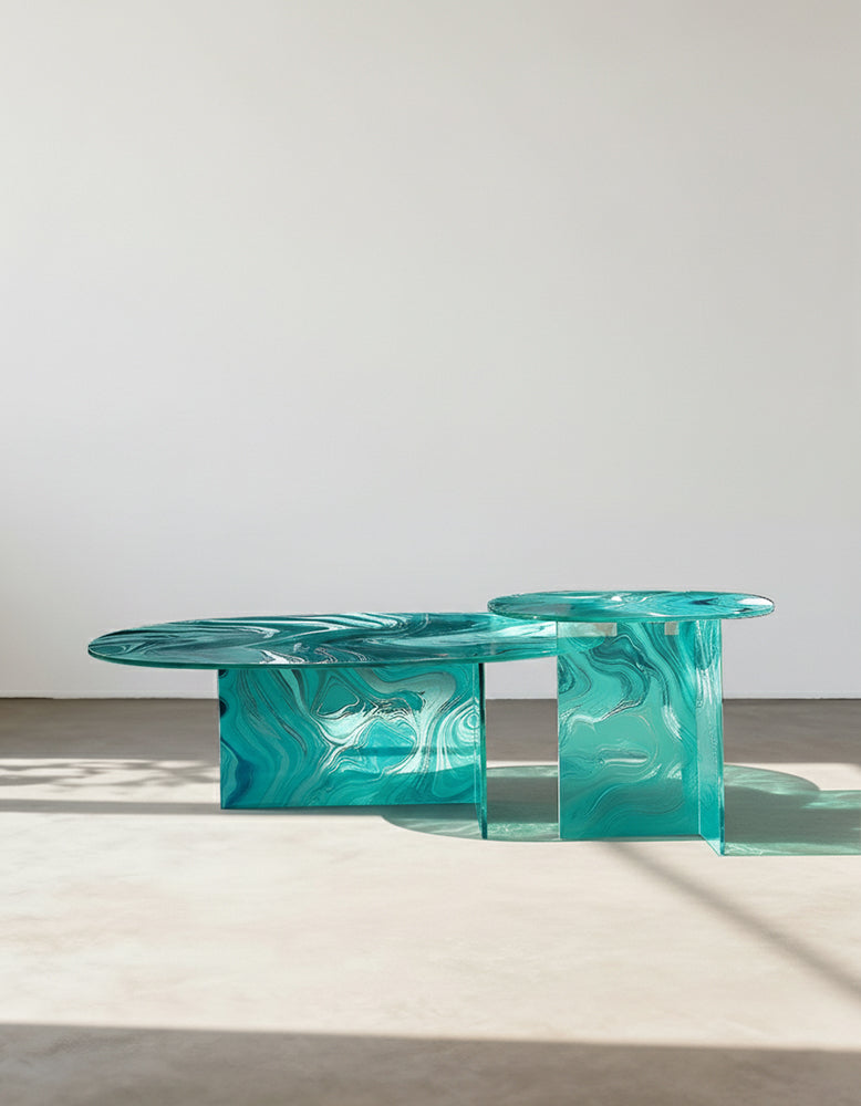 Leila coffee tables glass coffee table, Green