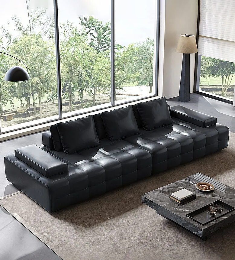 Santos L Shape Sofa, Three Seater Sofa, Nappa Real Leather