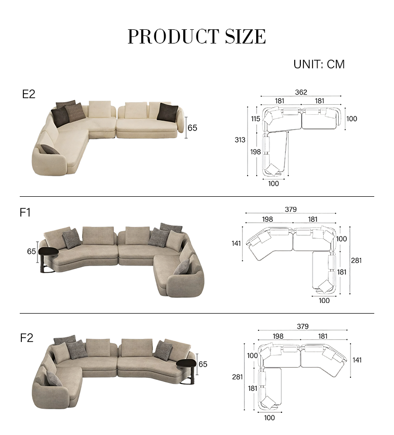 Randal Corner Sofa, Curved Sofa, Different Sizes & Fabrics Available