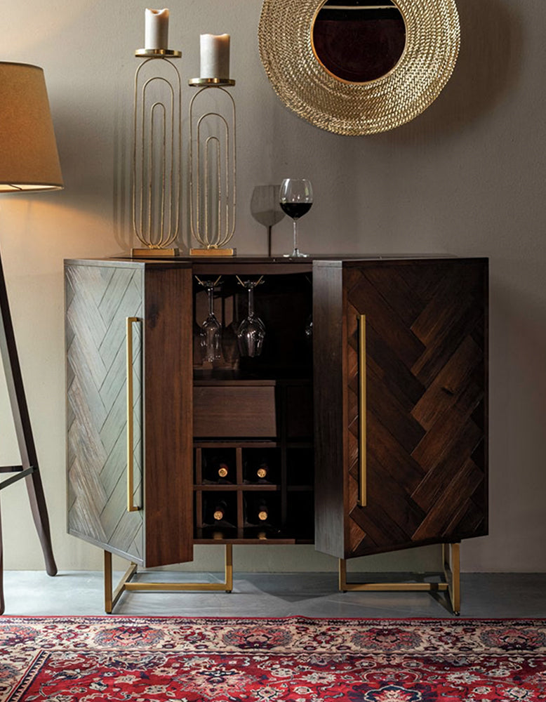 Mahajan Wine Sideboard With 2 Doors & Wine Rack, Solid Wood