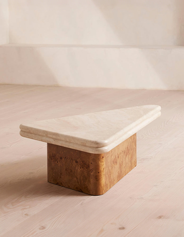 Forster Triangle Coffee Table, Travertine