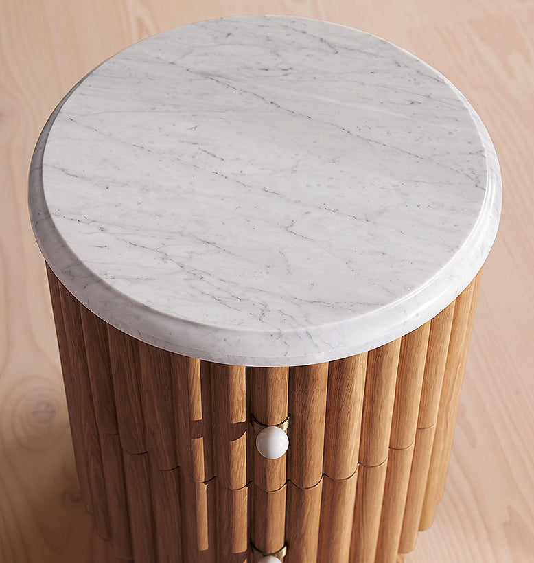 Ava Luxe Round Bedside Table, Marble