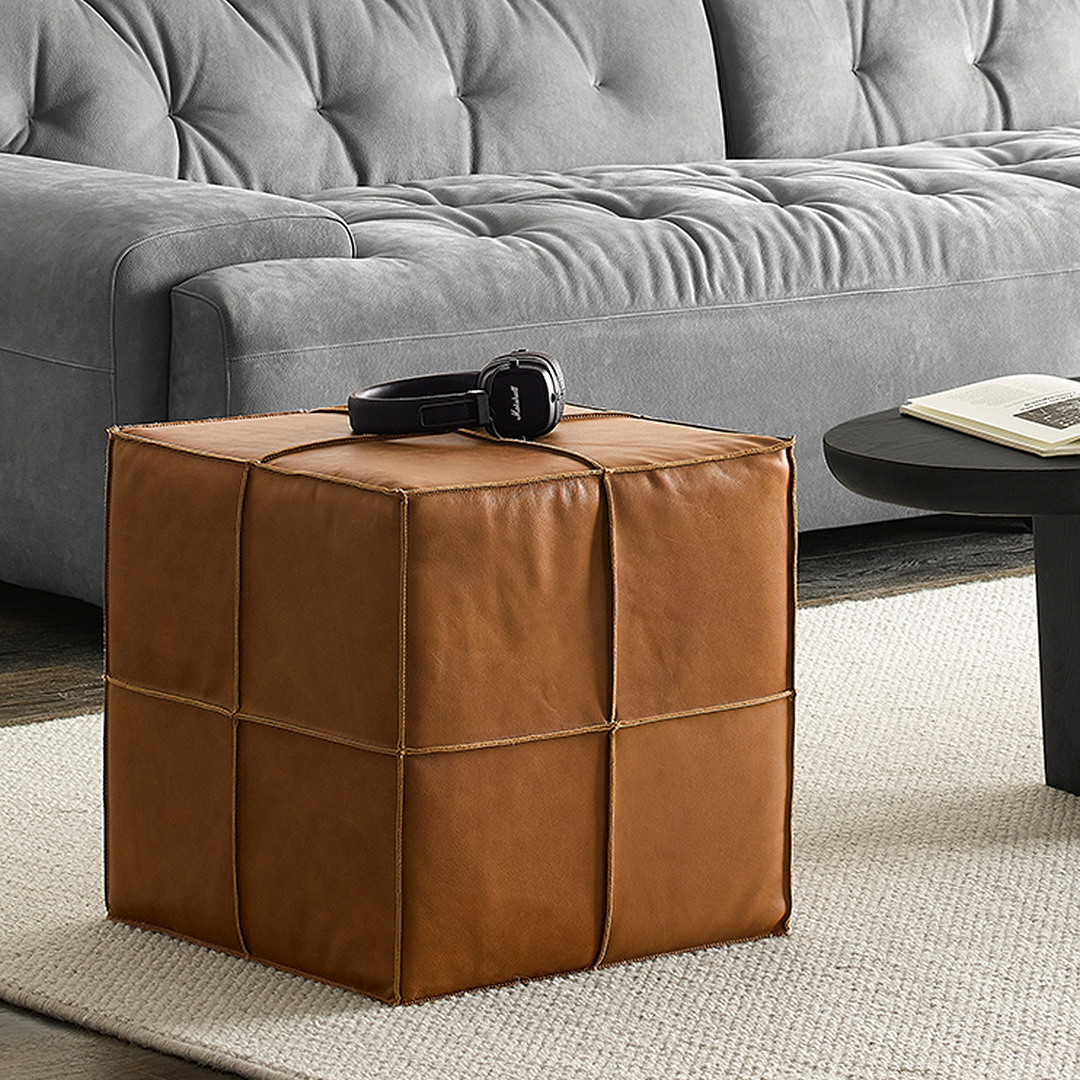 Sven Real Leather Foot Stool, Brown